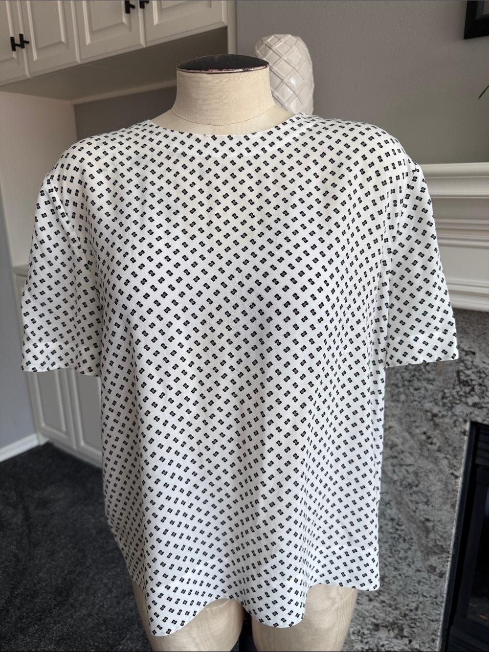 rag & bone White Short-Sleeve Top with Black/Grey Micro Print